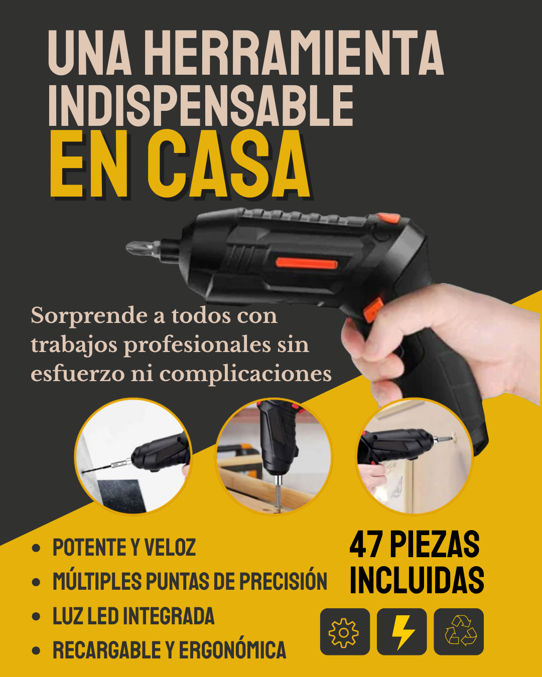 Destornillador Eléctrico Taladro Inalámbrico 2 EN 1